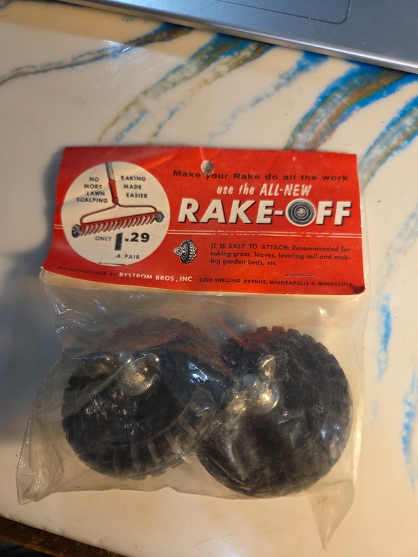 Vintage Rake-off Rake Wheels Yard Lawn Tool Attachment Mint in 1960s Minnesota