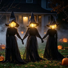 Halloween Decorations Outdoor - 4.9 FT Light up Witch Stakes, 3Pcs Holding Hands