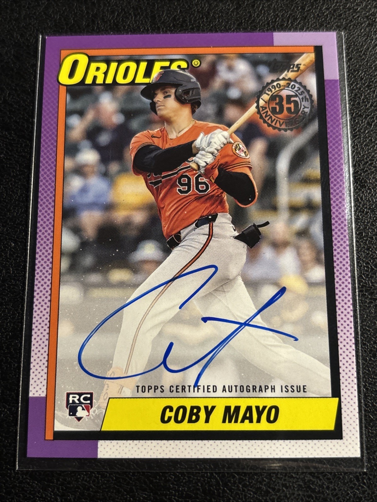 Coby Mayo 2025 Topps Series 1 1990 35th Anniversary Auto Rookie Orioles