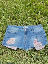 Vintage Y2K LEI Low Rise Pink Patchwork Denim Micro Booty Shorts Size 7