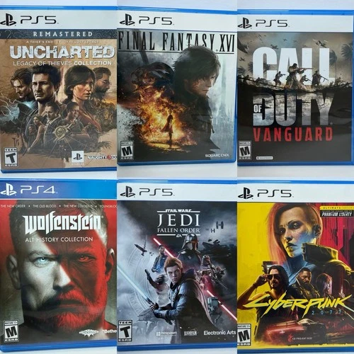 PS5 Game Lot MINT CONDITION Uncharted Jedi Final Fantasy COD Wolfenstein Cyber