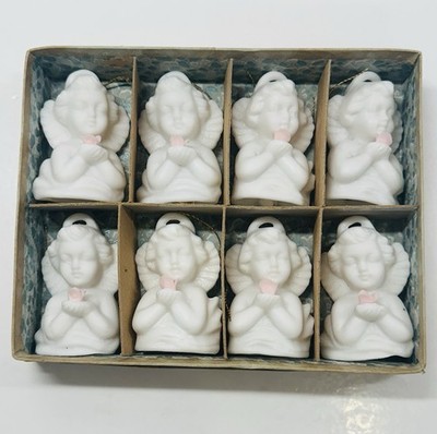 VTG Ardalt (Set 8) Porcelain Angel Holding Rose Bells Ornaments, Wedding, 2.5 