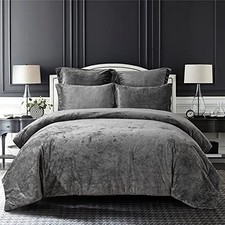 Distressed Velvet Comforter Set, Distressed Velvet Face and Brushed Queen Grey