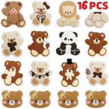 16PCS Brown Bear Embroidery Cloth Patch Hat Flower Bear Ironing Label Jacket Bag
