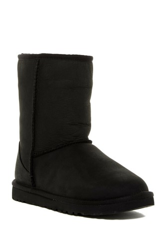 ugg classic short wool lined leather boot black