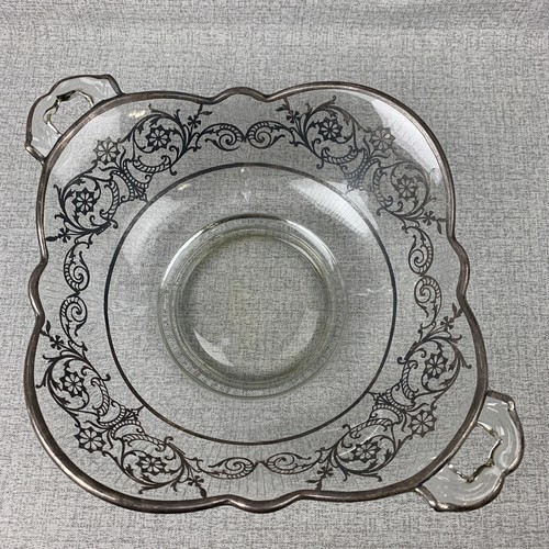 Sterling Silver Overlay Handled Clear Glass Fruit Bowl Serving Dish - Scalloped - Picture 3 of 12