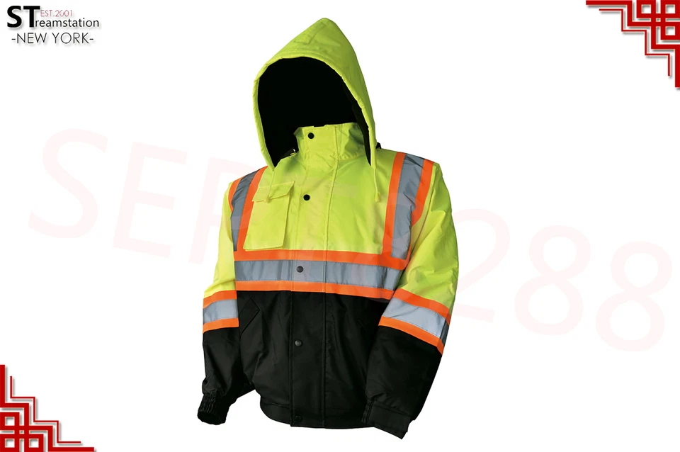 Hi-Vis Insulated Safety Bomber Reflective Winter Jacket Coat with Lining - Image 3 of 4