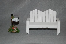 New Concord Miniatures White Settee & Self Standing Mail Box with Flowers 