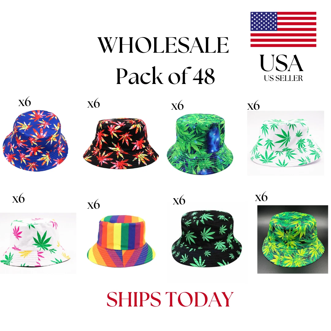 WHOLESALE Pack of 48 Bucket Hat Cap Print Style Reversible Foldable