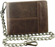 Retro Real Leather Chain Wallet Mens Bifold /Many Card Holder with Safe Keychain
