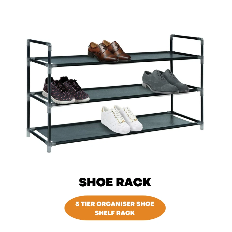 3 Tier Fabric Organiser Shoe Shelf Rack Space Saving Stand Storage Compact UK - Image 3 of 4