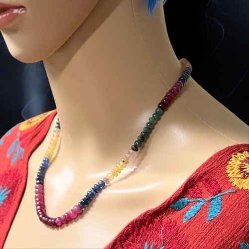 Natural Multi Sapphire 3-5MM Smooth Rondelle Gemstone Beaded Handmade Necklace - 第 11/12 張圖片