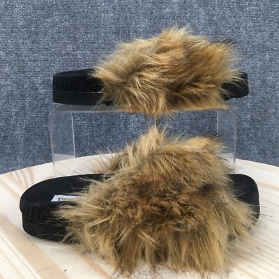 Steve Madden Sandals Womens 6M Amari Slip On Slides Tan Faux Fur Casual Open Toe