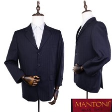 Mantoni Super 140s Mens 40s Wool Blue Striped Blazer Jacket 3 button EUC