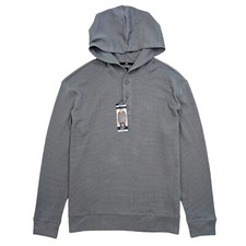 New GAP Hoodie Mens Size L Henley Gray Waffle Knit Cotton Casual Pullover