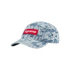 Casquette de camp en denim jacquard Supreme Fat Tip bleue   22SS  