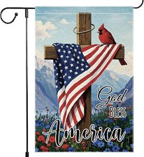 God Bless American Memorial Day Garden Flag Cardinal Religious Cross 4th Of July