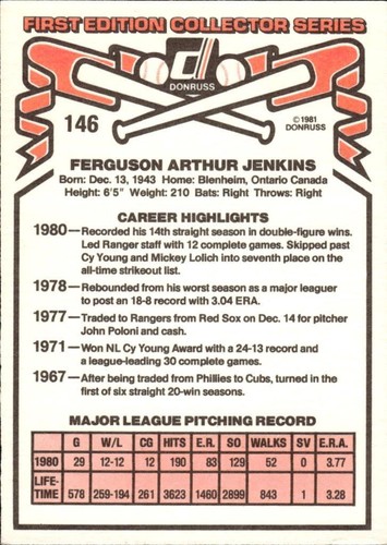 FERGUSON JENKINS CARD #146 BUY ANY 2 ITEMS FOR 50% OFF B221R2S5P75 - Picture 2 of 2