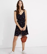 New MADEWELL Women’s 2 Ruffle-Strap Wrap Dress Confetti Floral Navy Blue Fairy