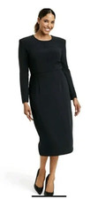 Sergio Hudson Strong Shoulder Dress XXS Black Party Midi $50 Church Modest New