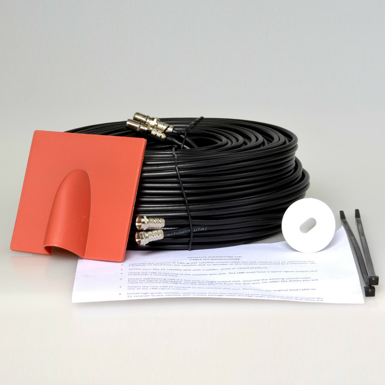 20m Black Twin Satellite Shotgun Extension Coax Cable Lead For Sky HD Freesat +
