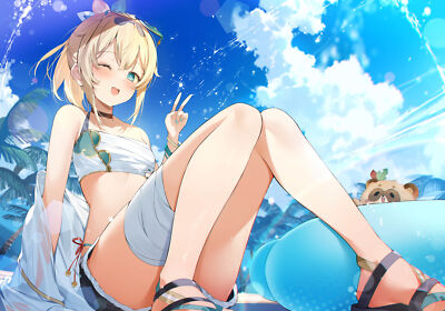 Anime girls 2d art looking at viewer blue eyes blonde playmat gaming mat