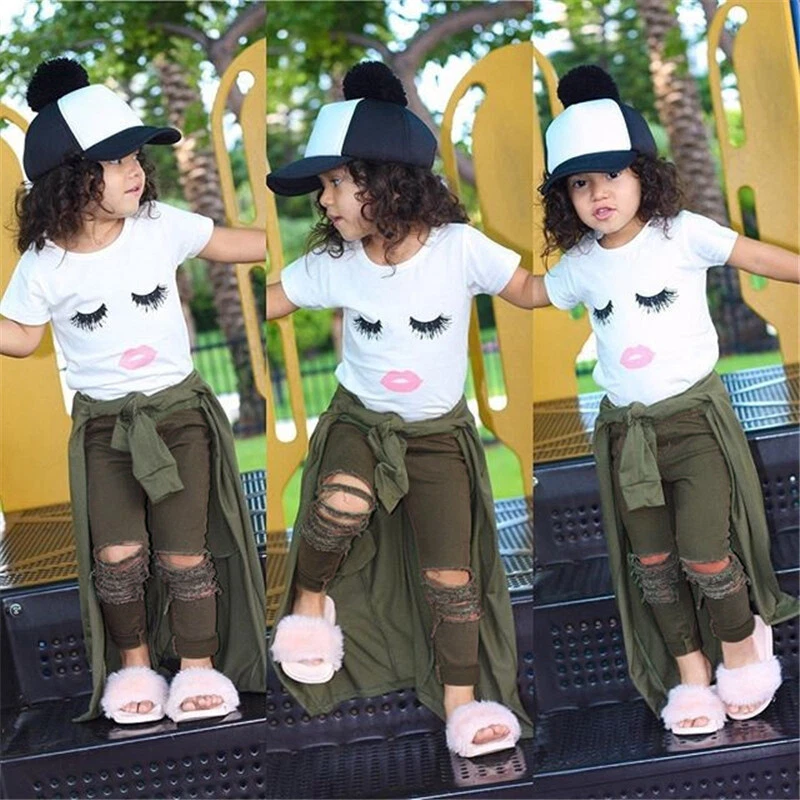 2PCS Toddler Baby Girl Outfits T-shirt Tops+ Hole Pants Kids Clothes Set New
Opens in a new window o