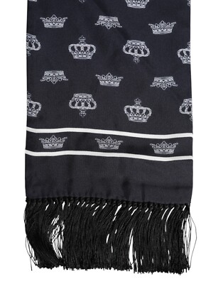 DOLCE & GABBANA Scarf Black Silk Crown Fringes Men Foulard 135cm x