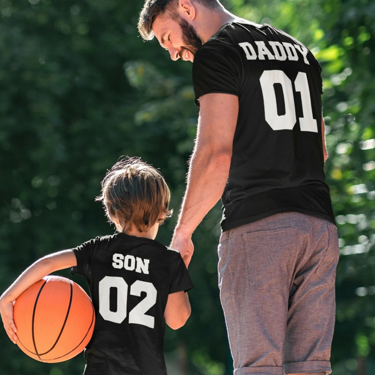 Personalised Fathers Day Matching Shirt Big Little Man Dad Son Name Back  Print