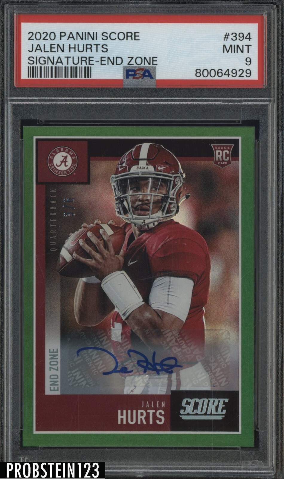 Jalen Hurts Panini Score #394 Signature-End Zone