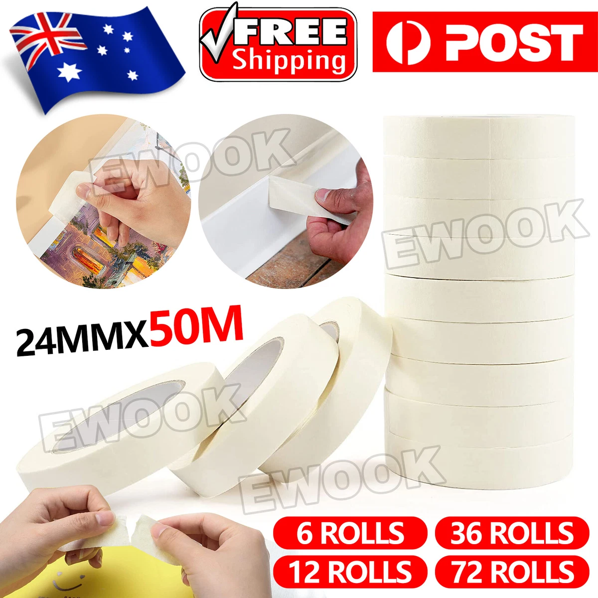 Bulk Sale Masking Tape Painting Crepe Paper 24mm 50m Housing Tools DIY painter