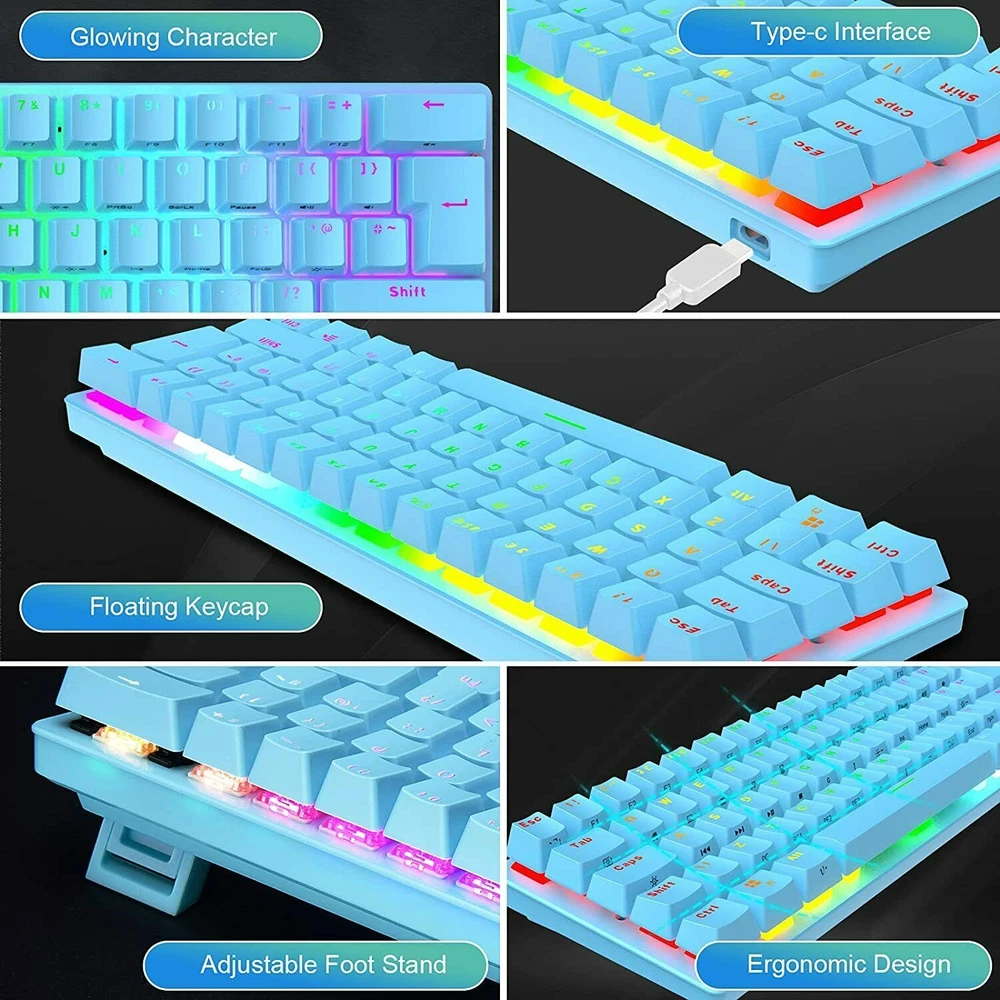 Compact 62-Key Wired Mechanical RGB Gaming Keyboard Compatible with PS4