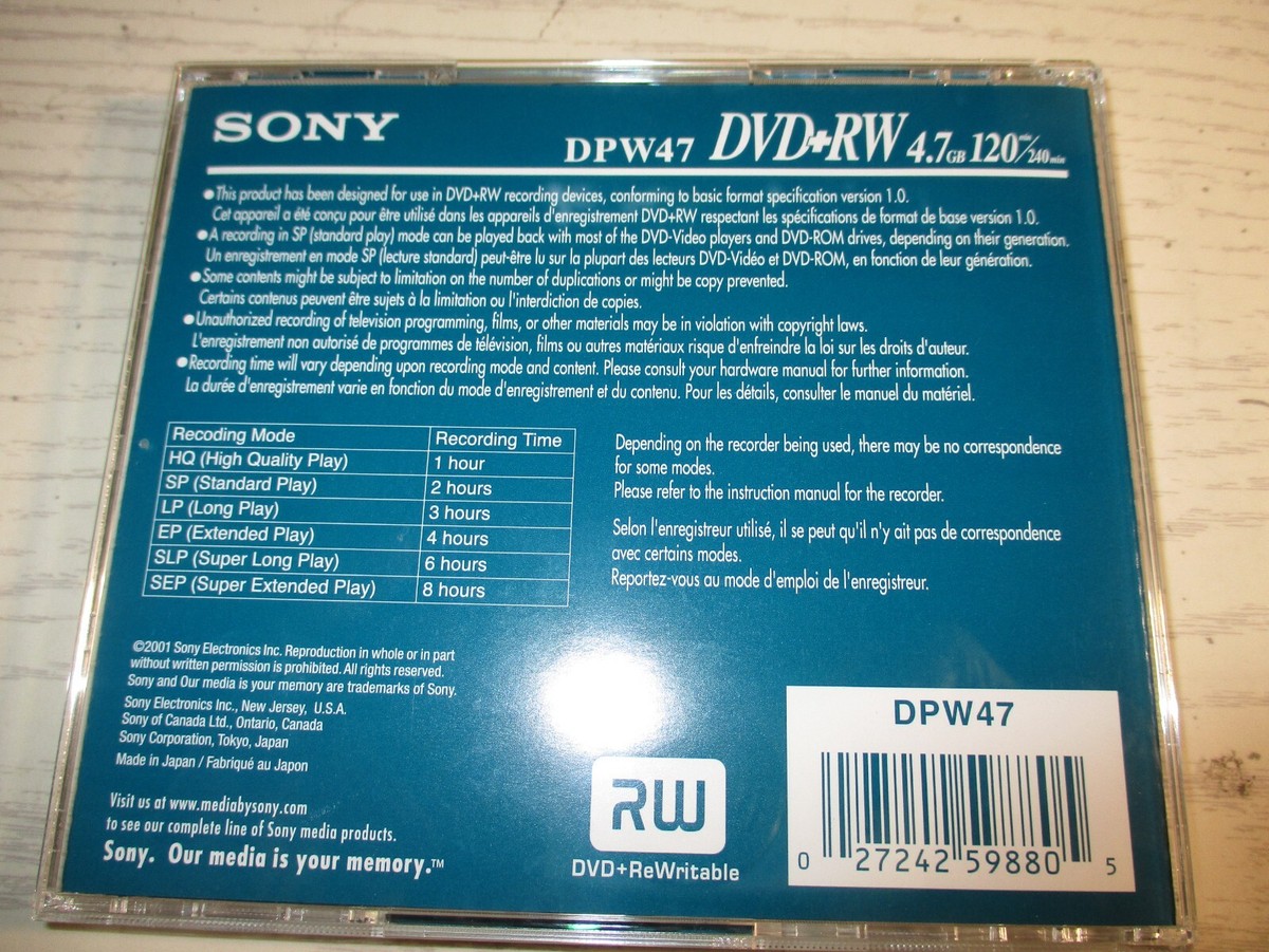 Sony 5 pack DVD RW 4.7 GB DPW47- ReWritable - for sale