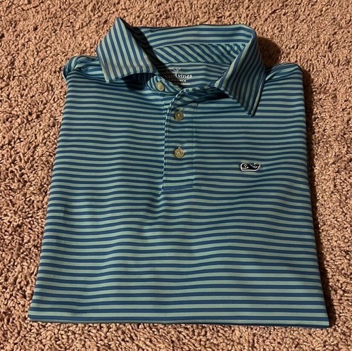 Vineyard Vines boys Large (16) Blue Striped Performance Polo Shirt - Picture 2 of 5