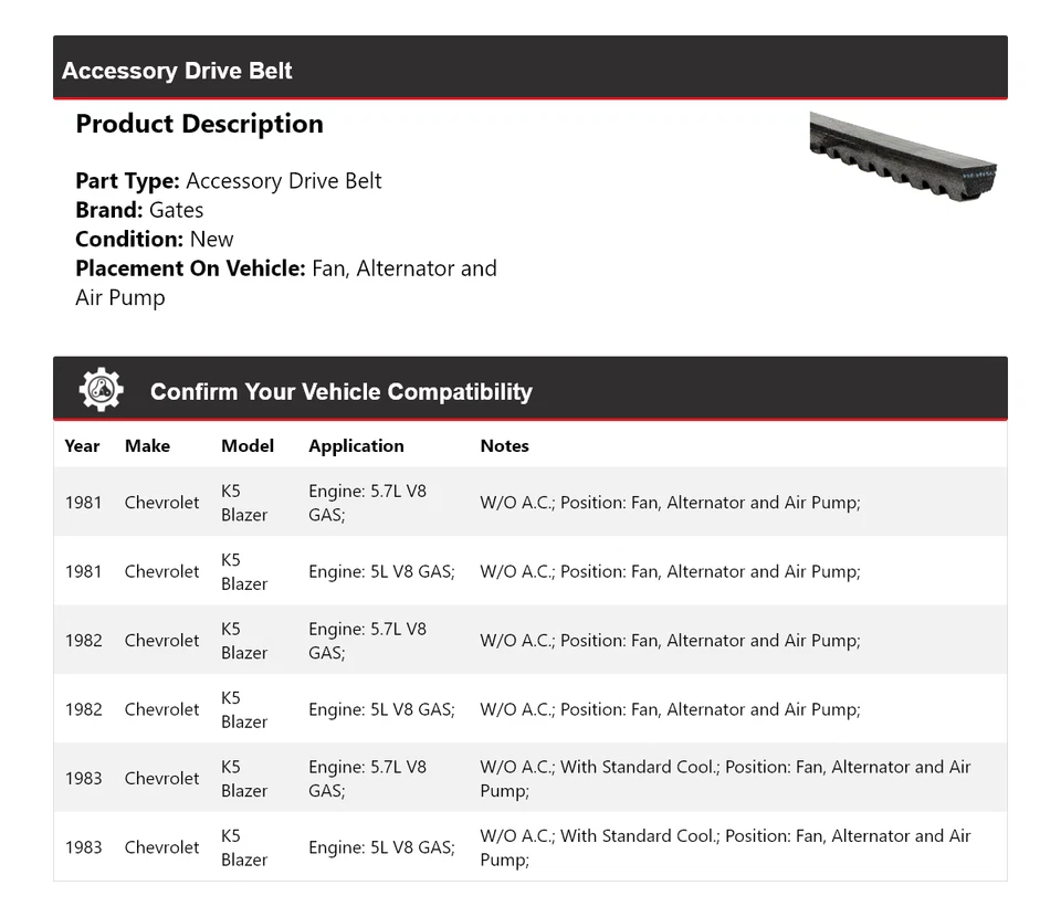 For 1981-1983 Chevrolet K5 Blazer Drive Belt Fan, Alternator and Air Pump Gates - Image 2 of 4