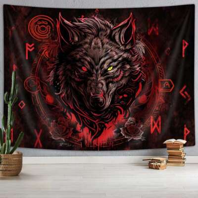 Nordische Mythologie Fenrir Wolf Poster XXL Wandteppich Wandbehang Fototapete