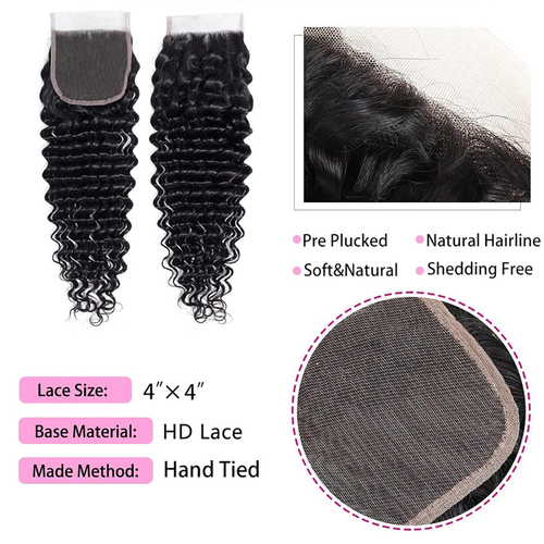 4x4 Deep Wave Lace Closure Human Hair Brazilian Virgin Hair 180% Density - Picture 3 of 7