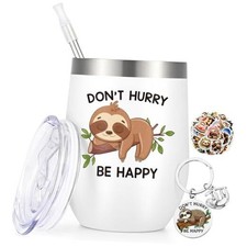 Sloth Gifts, Don  t Hurry Be Happy 12oz Insulated Wine Tumbler with White-3