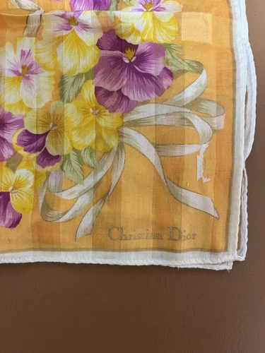 Mouchoir Christian Dior coton 50cm 19" carré fleur orange