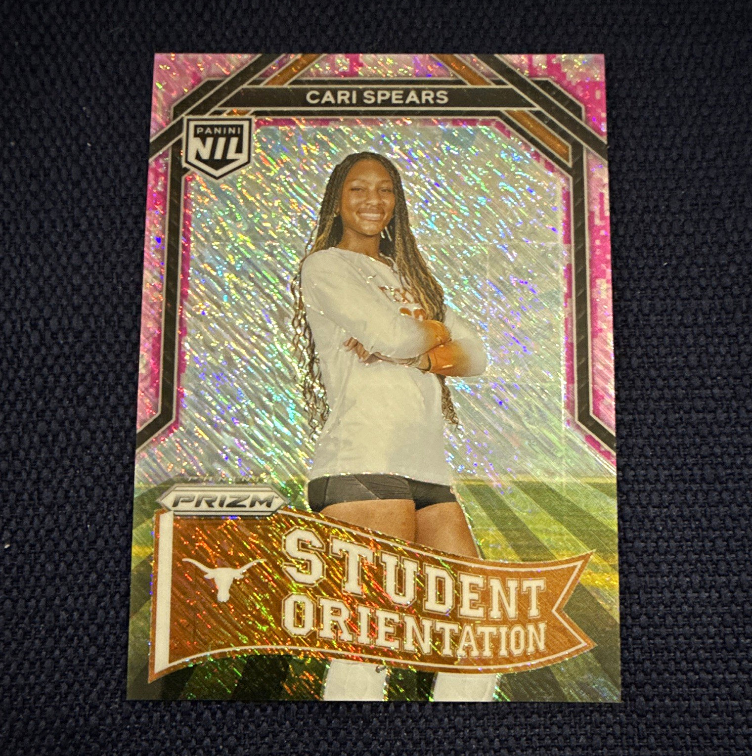 2025 Panini Texas NIL Cari Spears Student Orientation Pink Camo Prizm SO-6