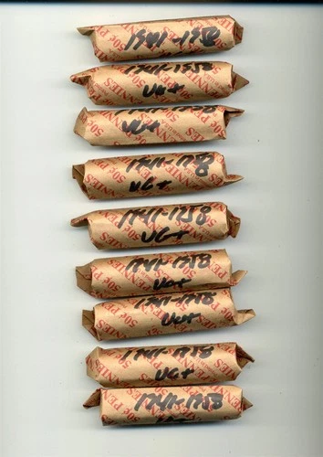 US. One Cent. Lincoln. 1941-1958 (9) rolls 450 pieces Very Good and better