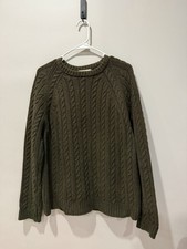J. Crew Green Cotton Wool Blend Cable Knit Crew Neck Sweater Mens Large