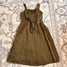 SZ 2 Eileen Fisher Olivine Satin Steel V-Neck Wrap Dress