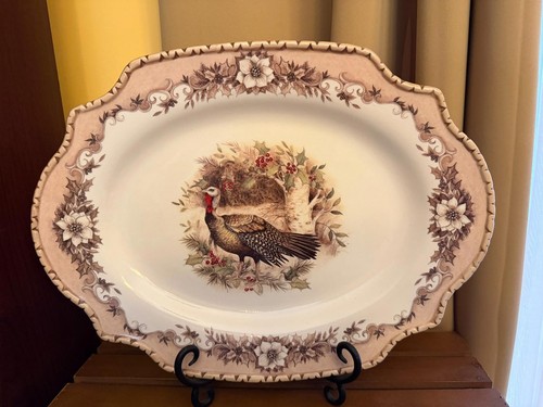 Cracker Barrel Holiday Turkey Stoneware Oval Platter by Susan Winget