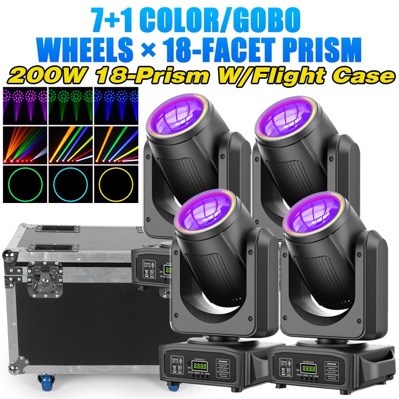 200W LED Moving Head Light 18Prism Beam Stage DJ Disco DMX Spot Lighting W/Case