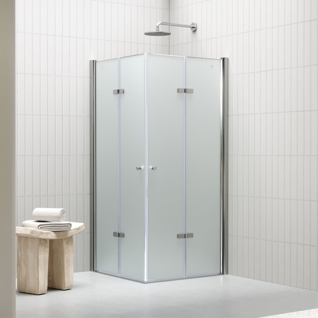 i-flair® Duschkabine EMMA Eckeinstieg mit Falttüren aus satiniertem ESG Glas