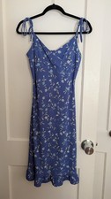 Vintage 90s Express Babydoll Floral Dress blue Fairy Cottage Feminine Romantic