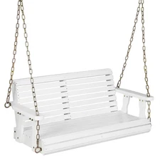 2-Person Porch Swing w/ Sturdy Rustproof Metal Chains for Garden Backyard White