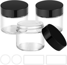 Small Glass Jars with Lids, 3 pack 2 oz Clear Jars with Black Lids, Blank