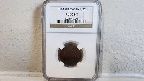 1804 1/2c C-8 Spiked Chin Draped Bust Half Cent NGC AU 50 BN